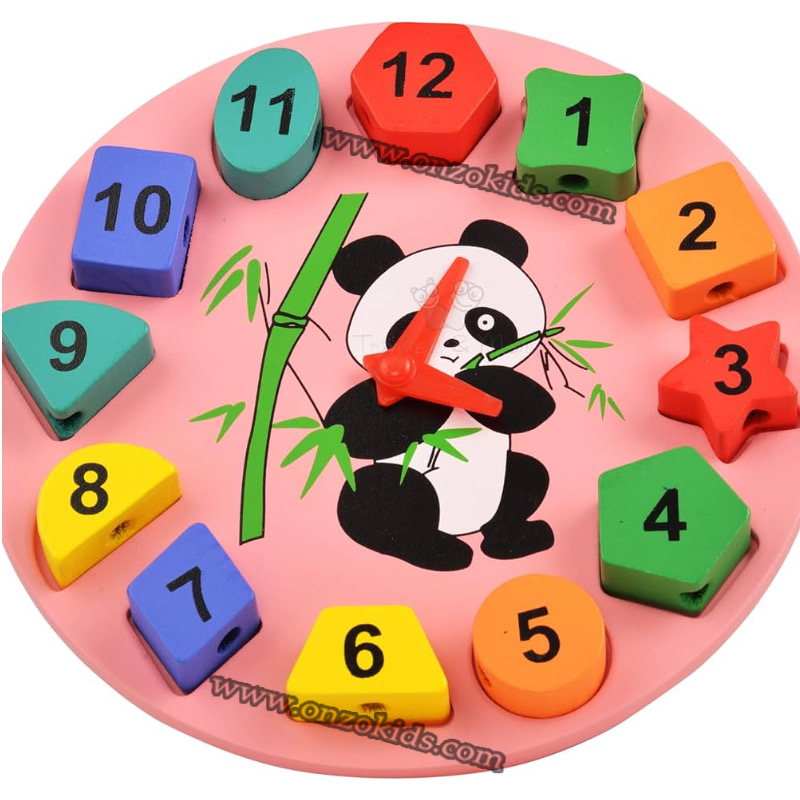 Horloge de tri de formes géométriques | Puzzle en bois sur le thème du panda pour enfants de 3 ans et plus – Image 5