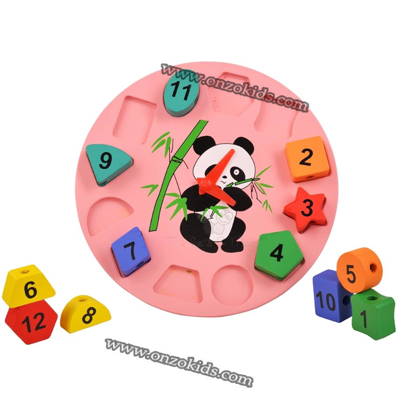 Horloge de tri de formes géométriques | Puzzle en bois sur le thème du panda pour enfants de 3 ans et plus – Image 2