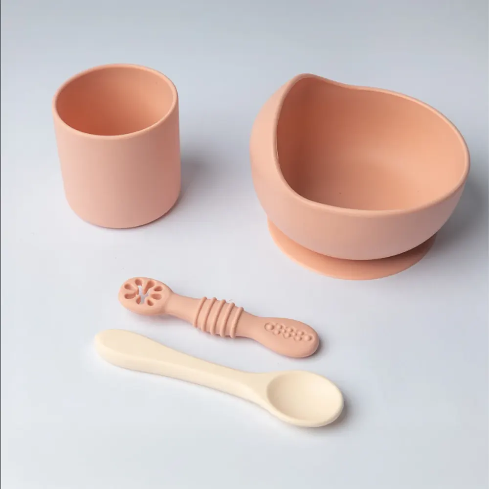 YUMMY Set de Comida de Silicona – Tazón de Vidrio Dos Cucharas