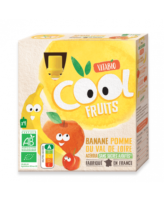 Cool Fruits Banane Pomme du Val de Loire – 4 gourdes de 90g