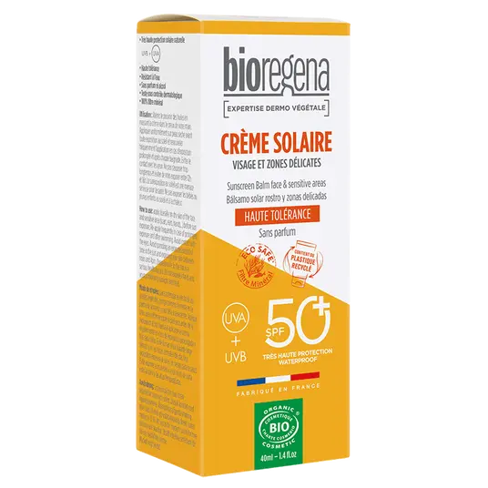 BIOREGENA ECRAN SOLAIRE BIO visage et zones delicates TUBE 40ml Texture CREME pour adultes